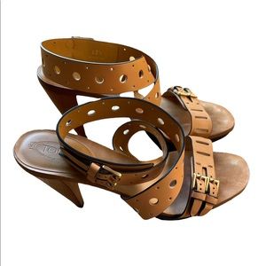 Tod's Tan Leather Sandals with Gold Buckles